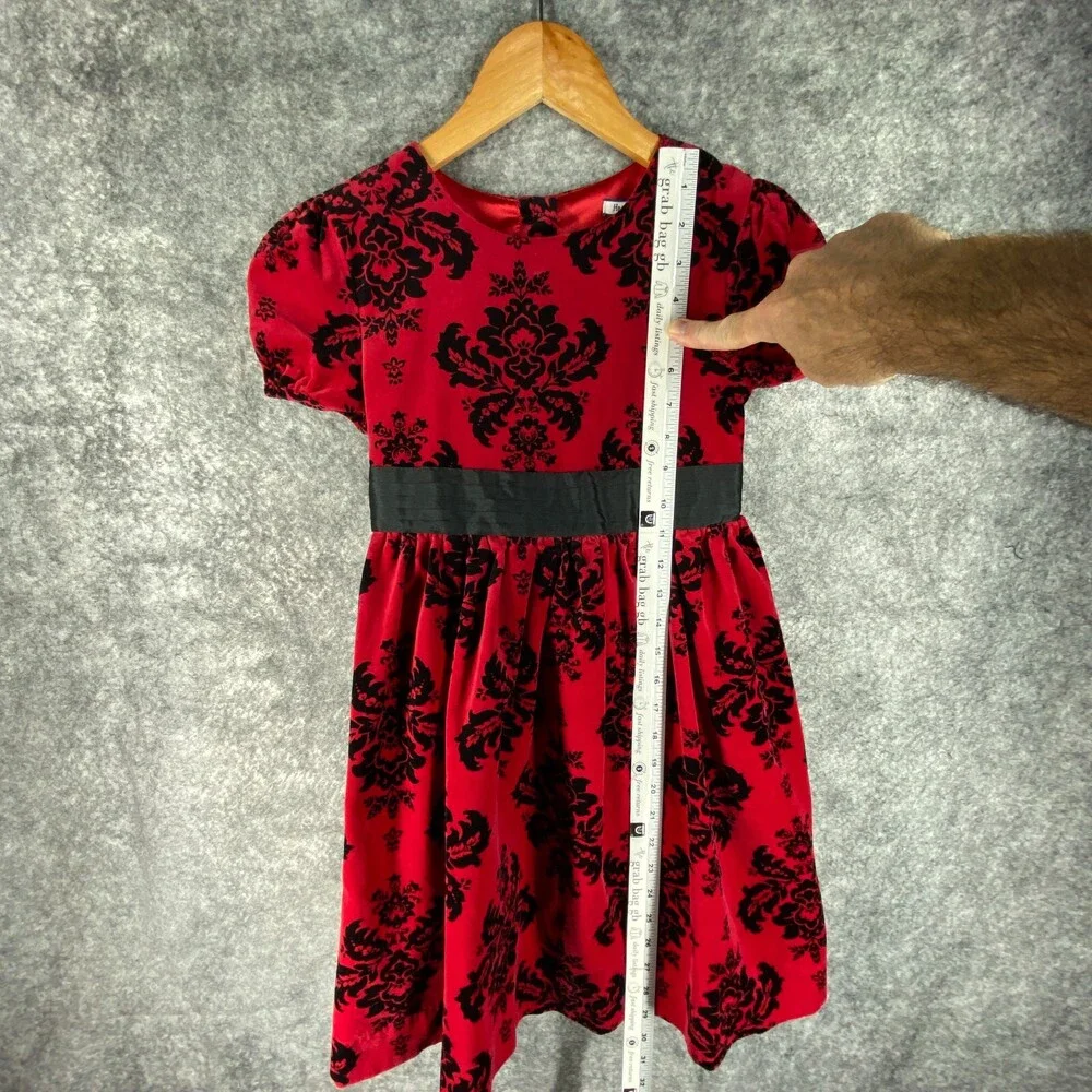 Hartstrings Dress Girls 8 Red Black Velvet Palampore Floral Ribbon Cotton Party